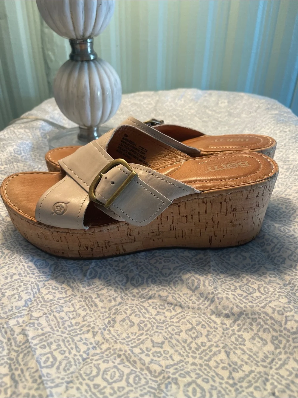 Born Beige Cork Wedge Slide Sandals